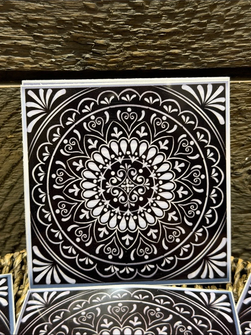 Set of 15 Black & White Mandala Decorative Tiles Peel & Stick Art Decals 4